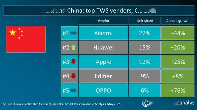 025Q1 中国大陆市场 TWS 耳机出